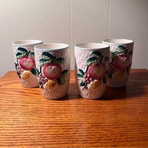 Vintage Majolica Fruit Embossed Ceramic Juice Glasses Set of 4